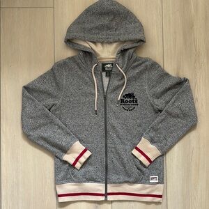 Roots Heather Gray and Cream Zip Hoodie